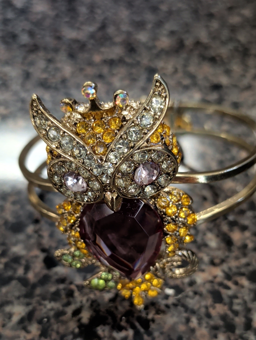 Betsey Johnson Gold-Tone Owl Bracelet with Purple & Yellow Crystals